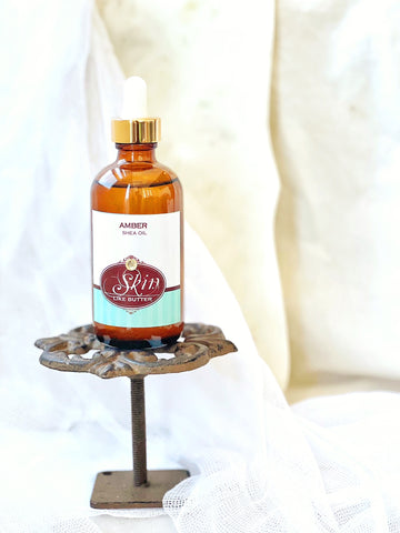 AMBER scented Shea Body oil - 4 oz amber glass bottles, highly moisturizing