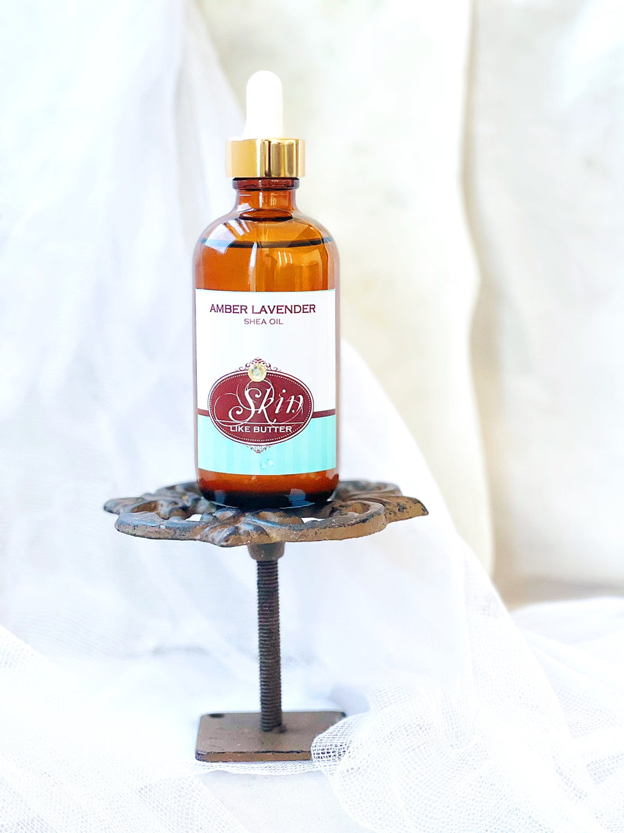 AMBER LAVENDER Scented Shea Body Oil - 4 oz amber glass bottles, highly moisturizing