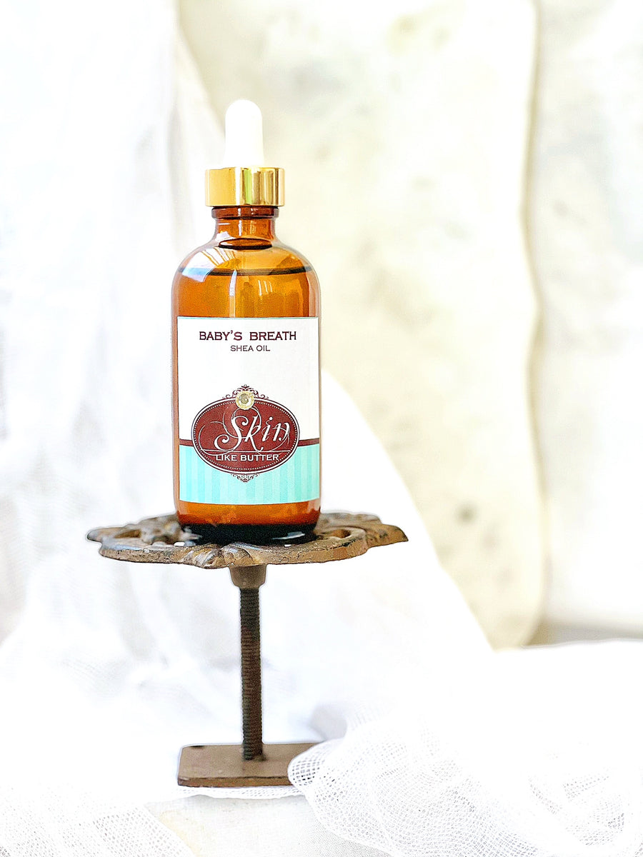 BABY'S BREATH- Shea Body Oil -  4 oz amber glass bottles, highly moisturizing