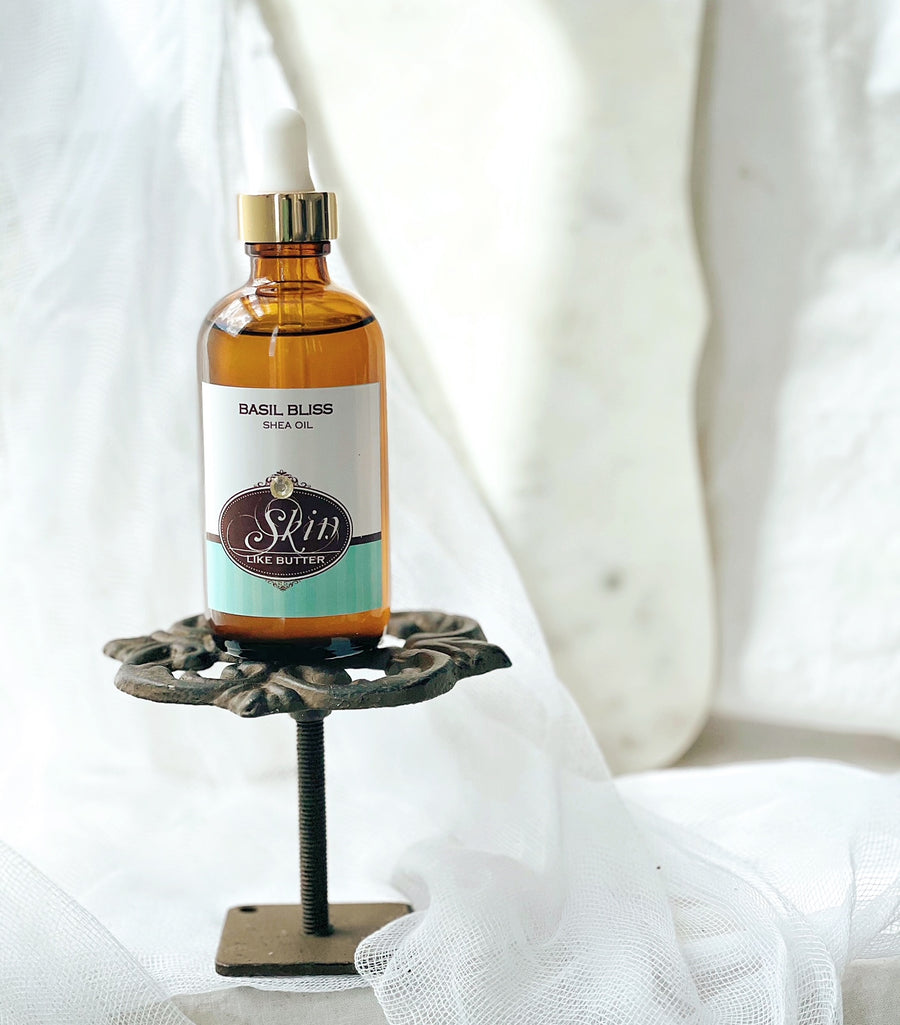 BASIL BLISS - Shea Body Oil - 4 oz amber glass bottles, highly moisturizing