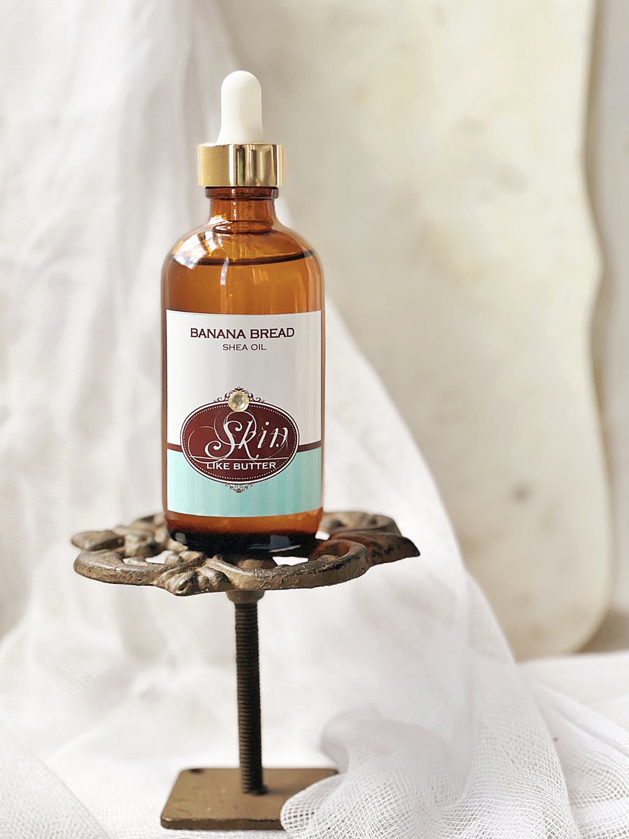 BANANA BREAD -  Shea Body Oil -  4 oz amber bottles, highly moisturizing