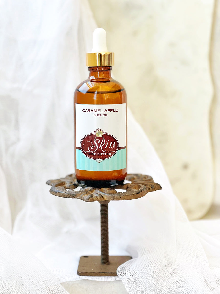 CARAMEL APPLE -Shea Body Oil - 4 oz amber bottles, highly moisturizing