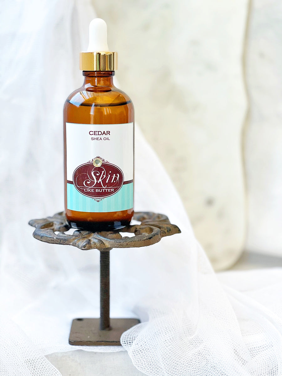 CEDAR - Shea Body Oil - 4 oz amber bottles, highly moisturizing