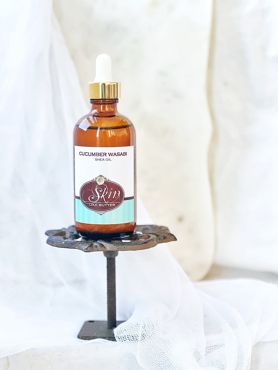 CUCUMBER WASABI -Shea Body Oil - in 4 oz amber bottles, highly moisturizing