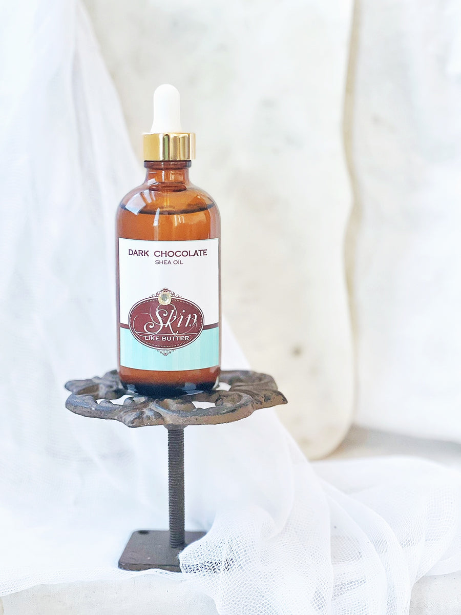 DARK CHOCOLATE - Shea Body Oil - in 4 oz amber bottles, highly moisturizing
