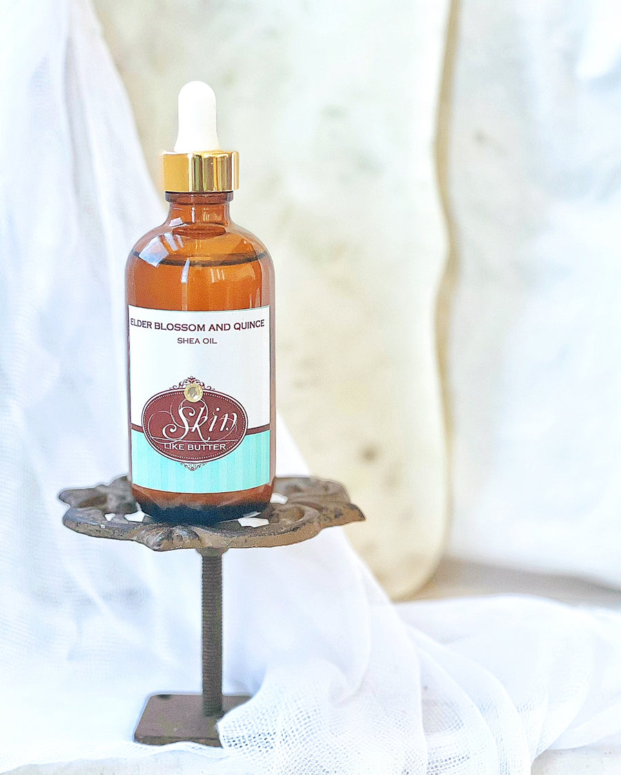 ELDER FLOWER AND QUINCE - Shea Body Oil -  in 4 oz amber bottles, highly moisturizing