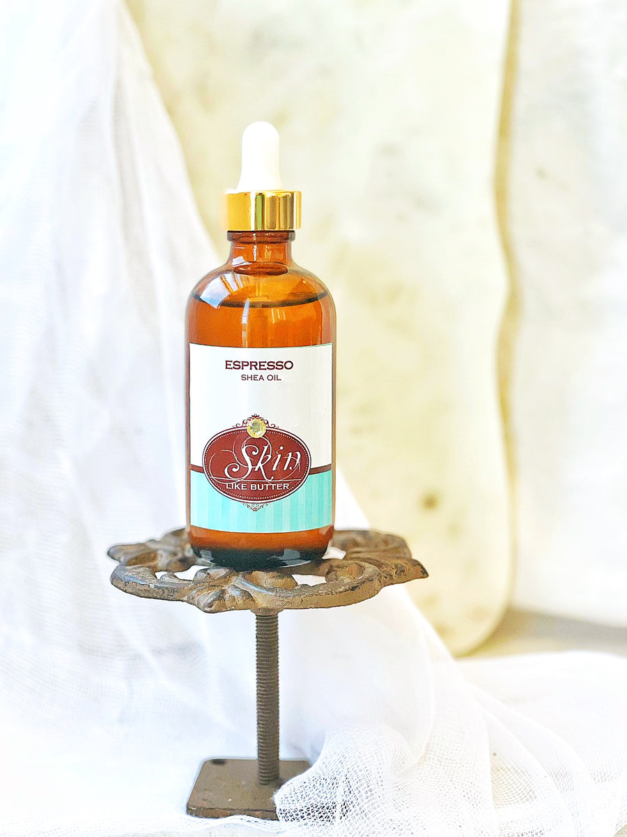 ESPRESSO - Shea Body Oil - in 4 oz amber bottles, highly moisturizing