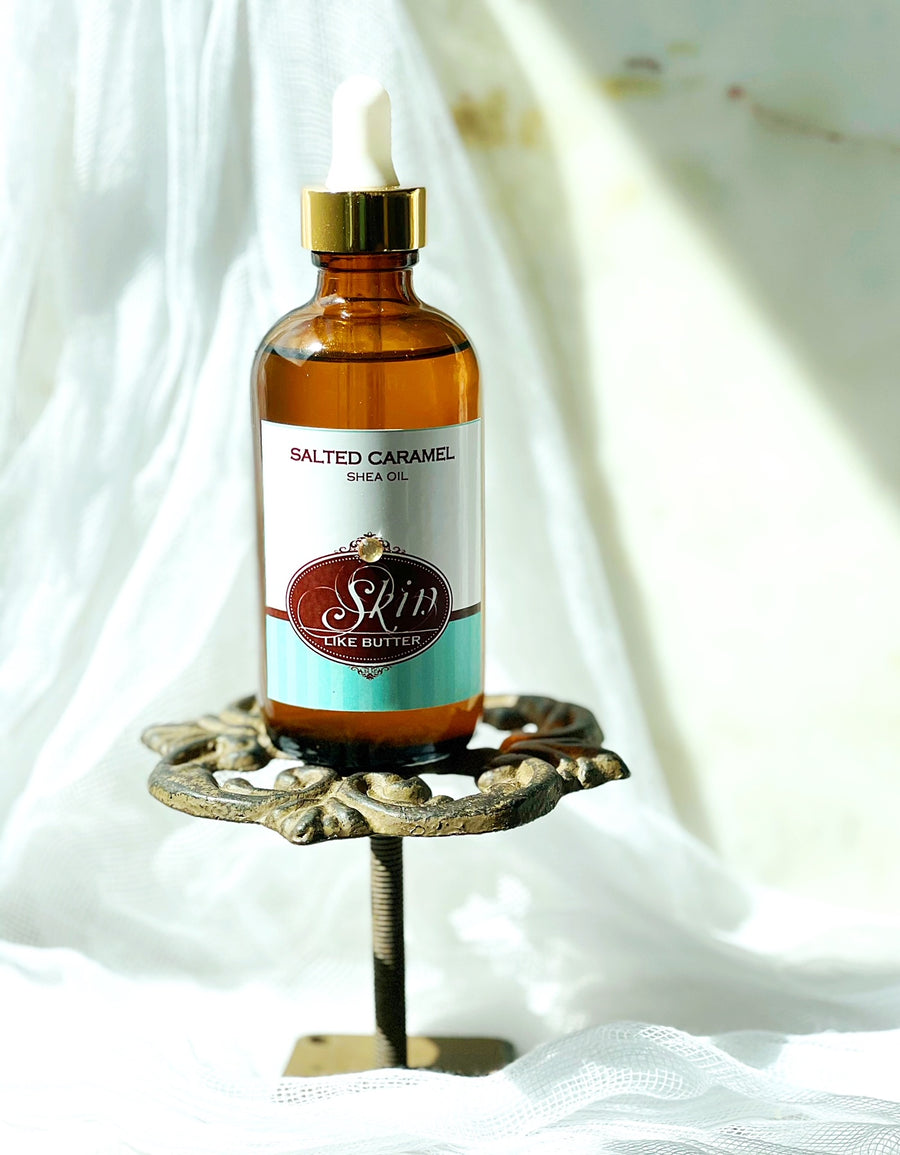 SALTED CARAMEL - Scented Shea Oil -  in 4oz bottles, skin moisturizer