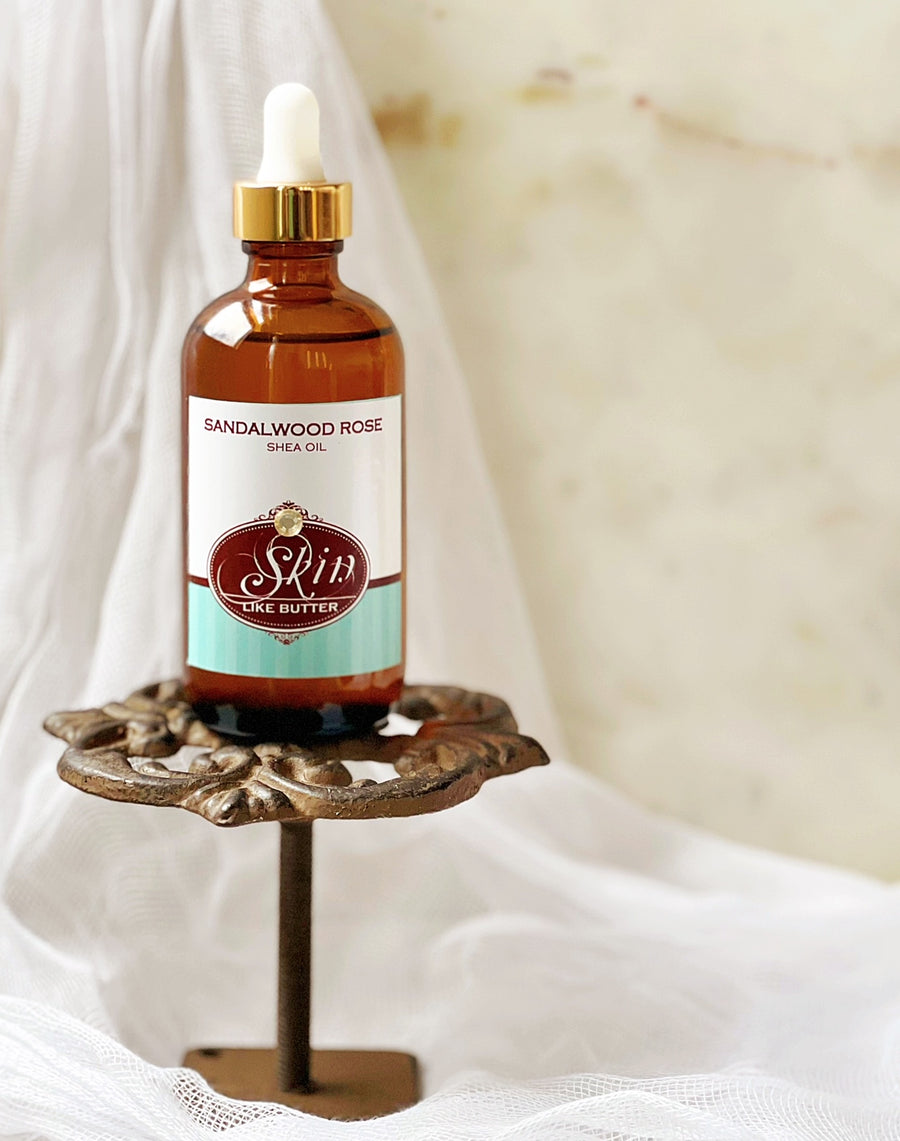 SANDALWOOD ROSE - Scented Shea Oil - in  4oz bottles, skin moisturizer