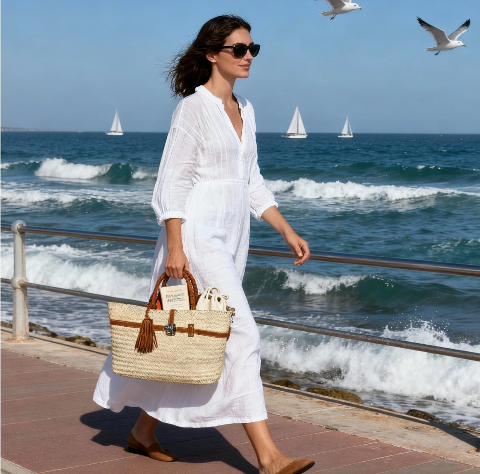 SKIN LIKE BUTTER & CO ~ LIFESTYLE - Moroccan Hand Made Raffia and Suede Resort Tote