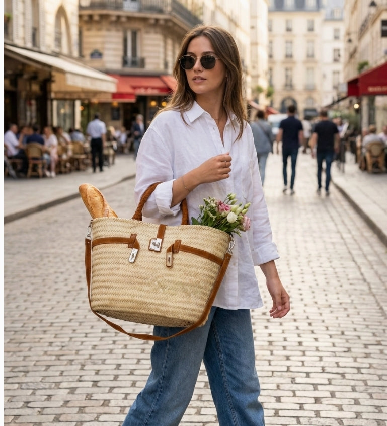 SKIN LIKE BUTTER & CO ~ LIFESTYLE - Moroccan Hand Made Raffia and Suede Resort Tote
