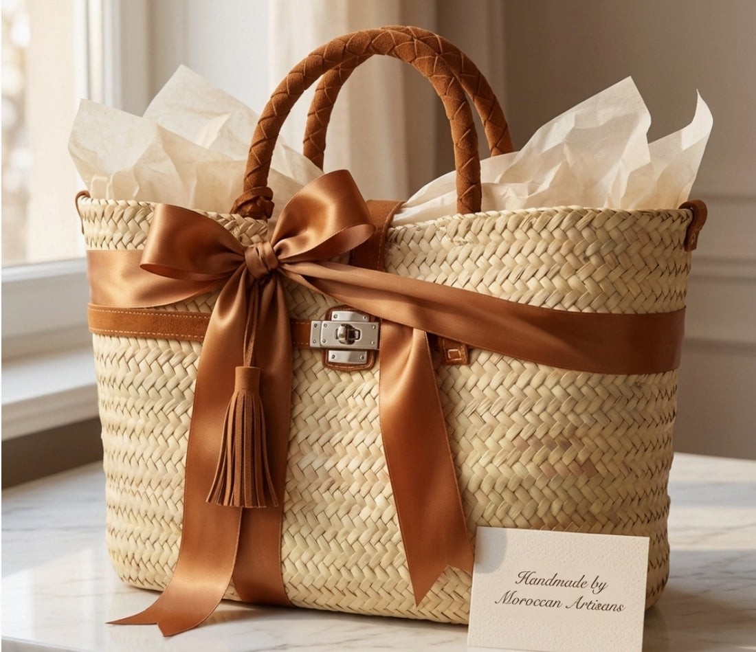 SKIN LIKE BUTTER & CO ~ LIFESTYLE - Moroccan Hand Made Raffia and Suede Resort Tote