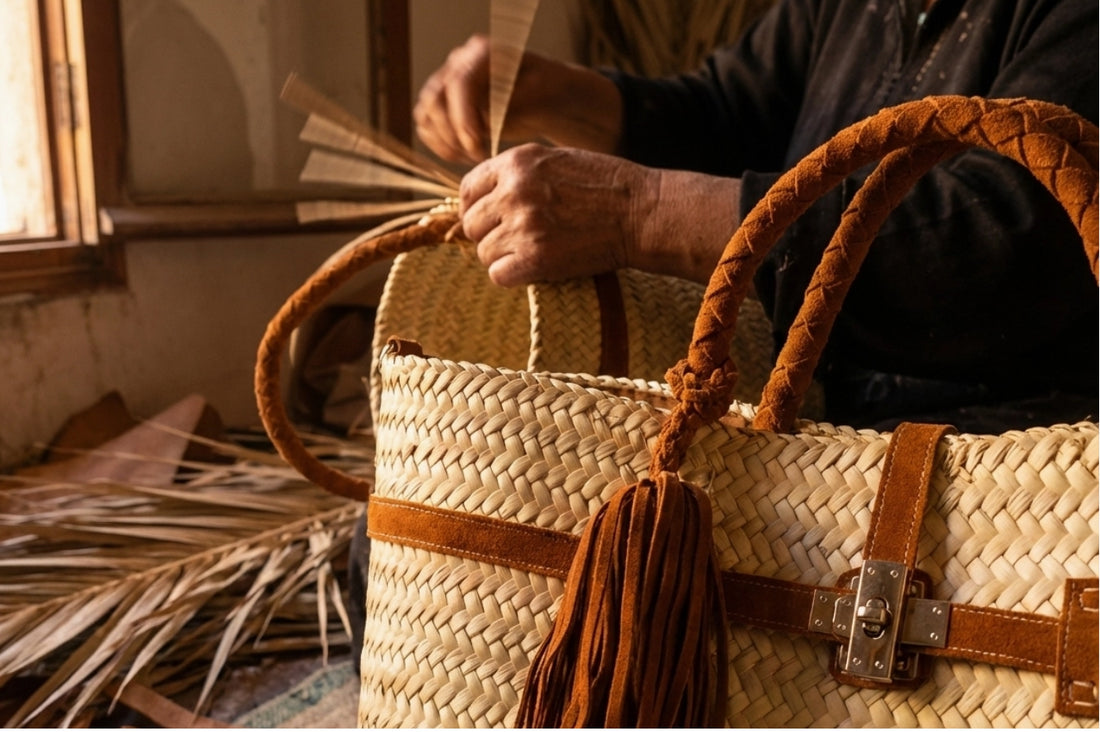 SKIN LIKE BUTTER & CO ~ LIFESTYLE - Moroccan Hand Made Raffia and Suede Resort Tote