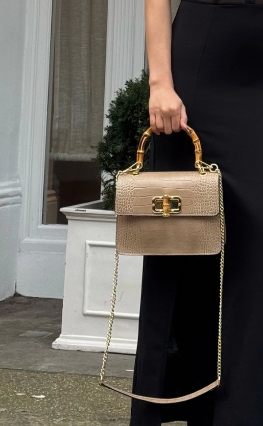 SKIN LIKE BUTTER & CO ~ LIFESTYLE - Bamboo Top Handle Croc leather cross body bag