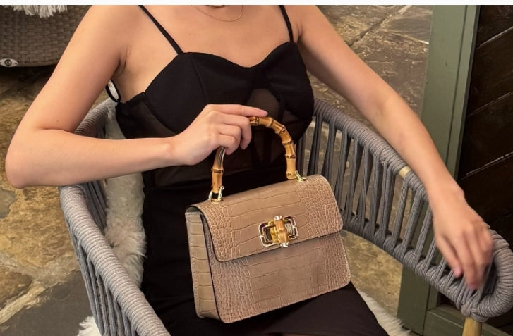 SKIN LIKE BUTTER & CO ~ LIFESTYLE - Bamboo Top Handle Croc leather cross body bag