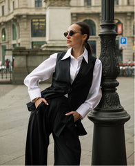 LIFESTYLE - EASY ELEGANCE Essential Black Wool Wide Leg pants