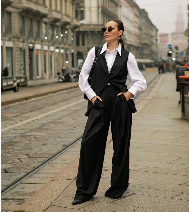 LIFESTYLE - EASY ELEGANCE Essential Black Wool Wide Leg pants