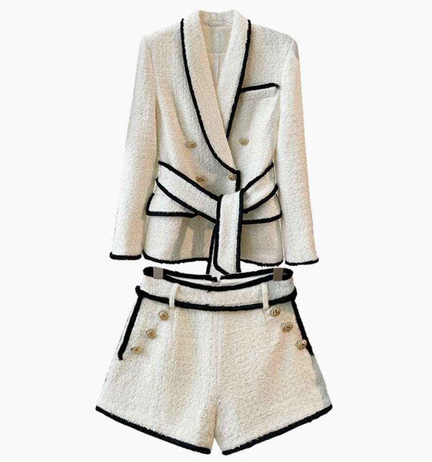 SKIN LIKE BUTTER & CO ~ LIFESTYLE - EASY ELEGANCE Essential Cream and Black Tweed Short Set