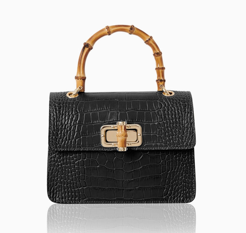 SKIN LIKE BUTTER & CO ~ LIFESTYLE - Bamboo Top Handle Croc leather cross body bag