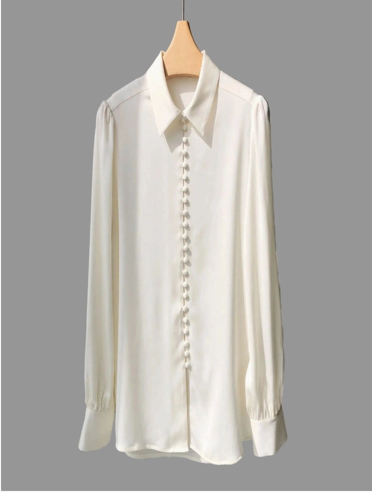 SKIN LIKE BUTTER & CO ~ LIFESTYLE - EASY ELEGANCE Essential Cream Silk Collared Shirt