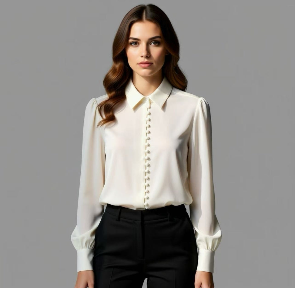 SKIN LIKE BUTTER & CO ~ LIFESTYLE - EASY ELEGANCE Essential Cream Silk Collared Shirt