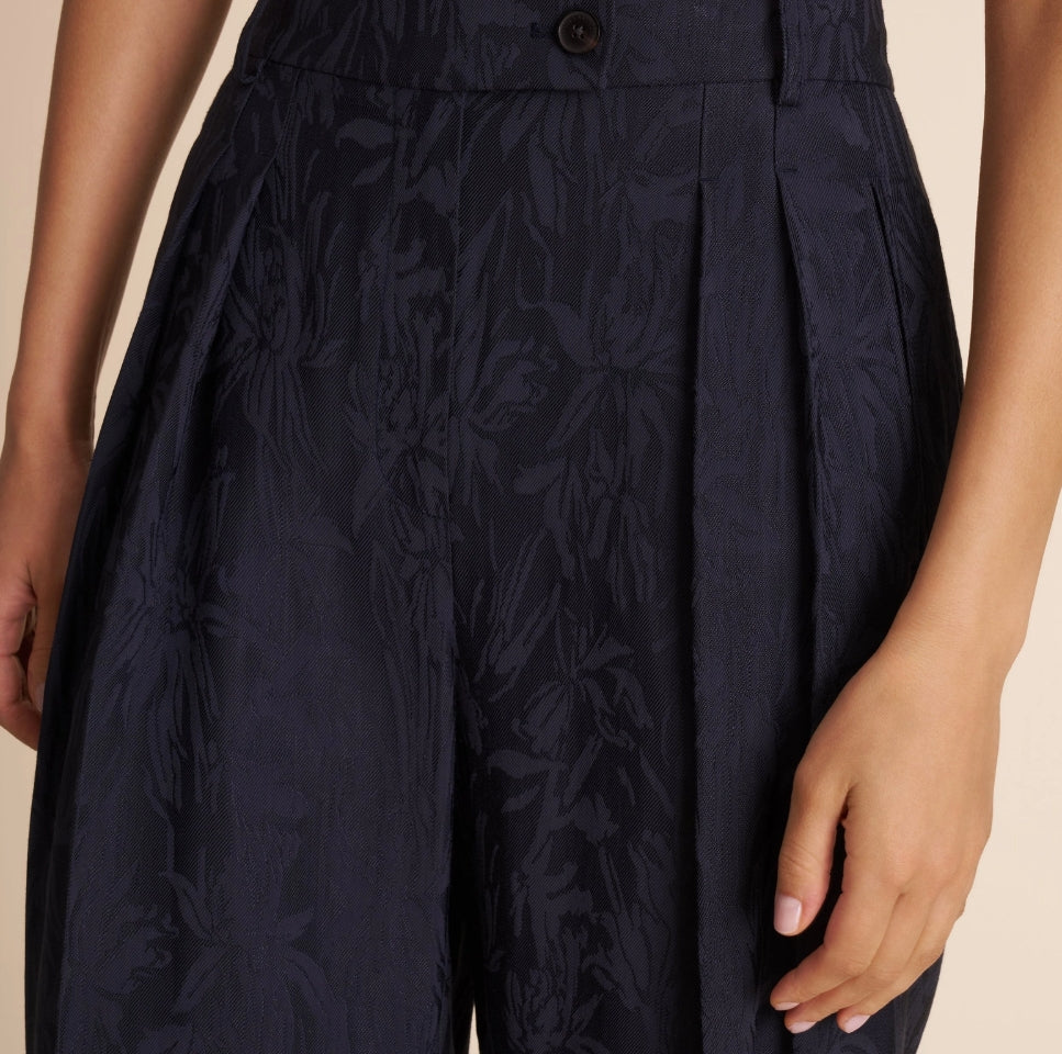 SKIN LIKE BUTTER & CO ~ LIFESTYLE - Navy Jacquard  Pleated Trouser