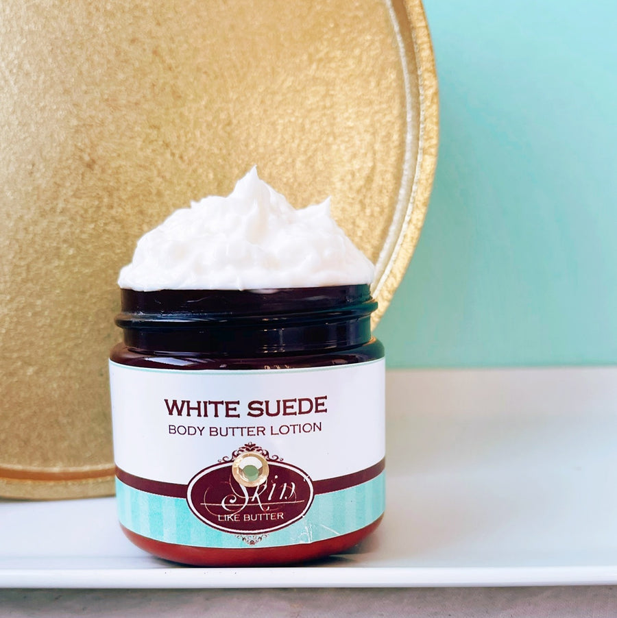 WHITE SUEDE scented thick luxurious Body Butter in 2 oz to 16 oz jars or bottles