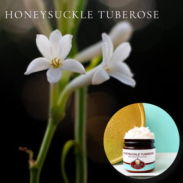 HONEYSUCKLE TUBEROSE scented Body Butter in an amber  2, 4, 8, or 16 oz bottle or jar