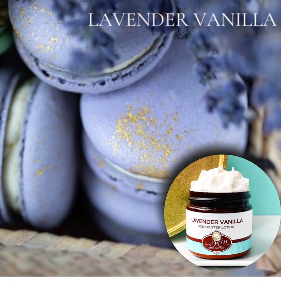 LAVENDER VANILLA scented Body Butter in an amber  2, 4, 8, or 16 oz bottle or jar