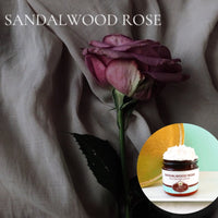 SANDALWOOD ROSE scented Body Butter in an amber  2, 4, 8, or 16 oz bottle or jar
