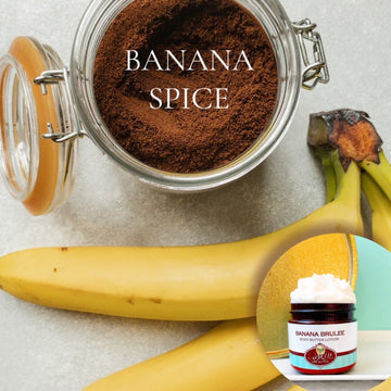 BANANA SPICE scented Body Butter in an amber  2, 4, 8, or 16 oz bottle or jar