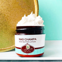 NAG CHAMPA scented Body Butter in an amber  2, 4, 8, or 16 oz bottle or jar